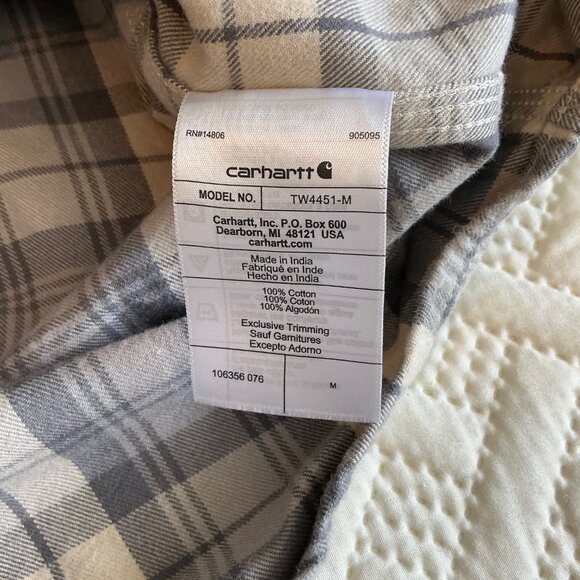 Carhartt Mens SZ M Loose Fit Flannel Heavyweight Gray Brown Plaid Workwear - Picture 6 of 10
